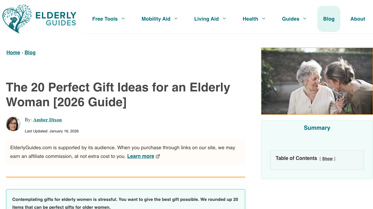 Screenshot of Elderly Guides' gift ideas for an elderly woman