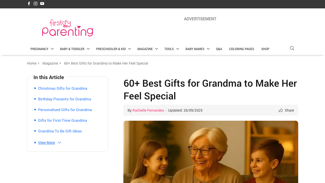 Screenshot of FirstCry's best gifts for grandma guide