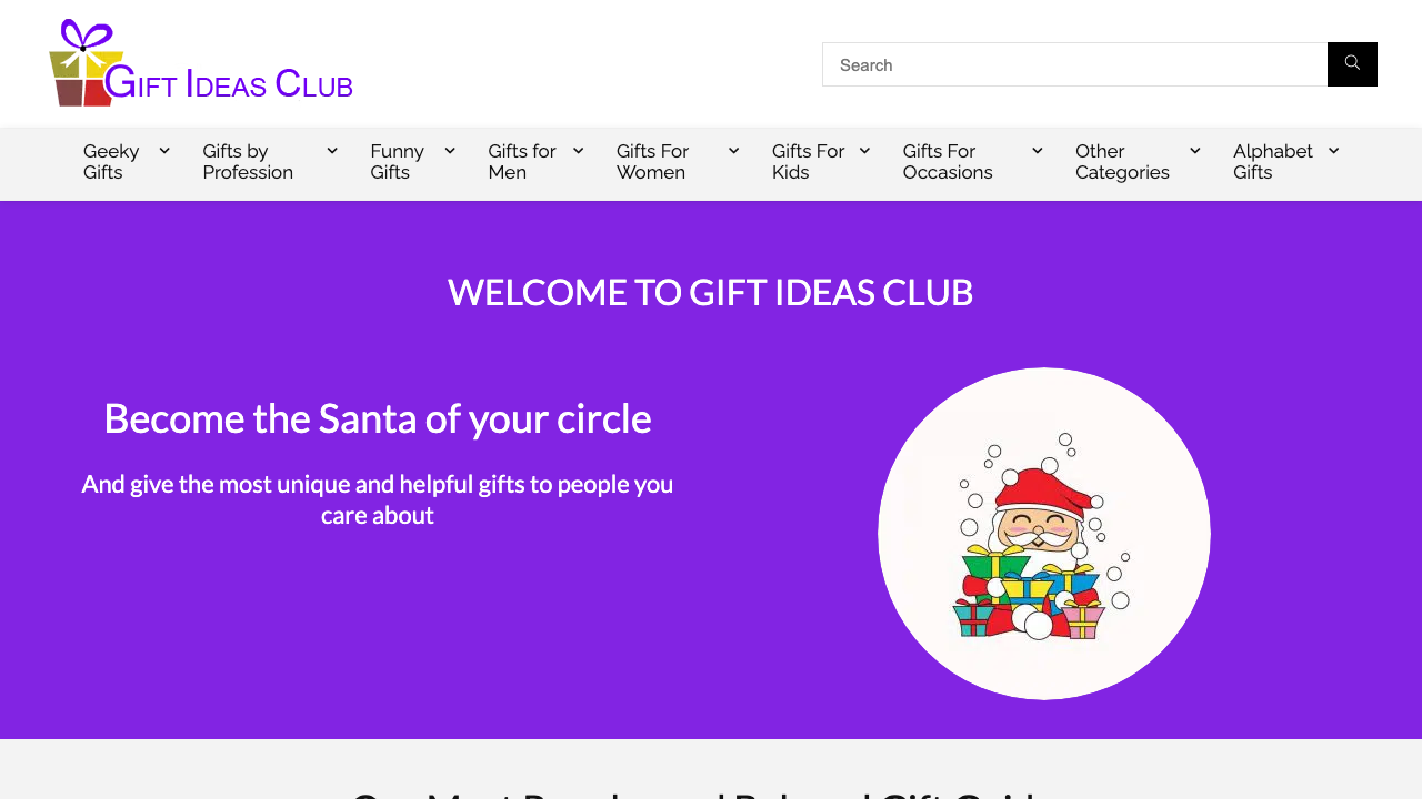 Screenshot of Gift Ideas Club gift guides