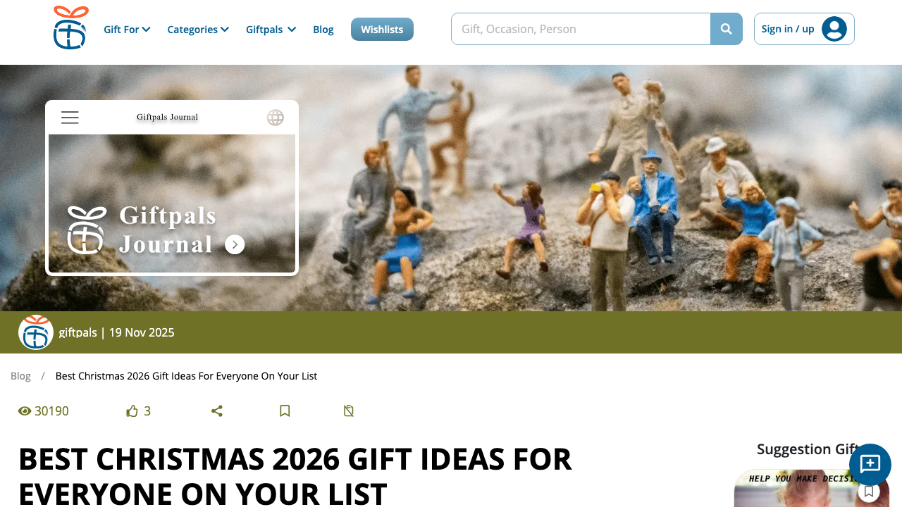 Screenshot of Gift Pals' Christmas gift ideas guide