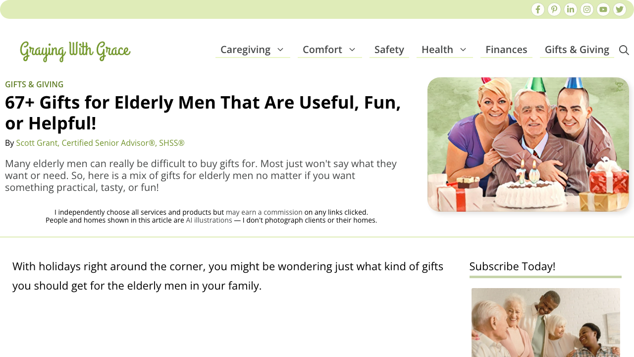 Screenshot of Graying With Grace's gifts for elderly men guide