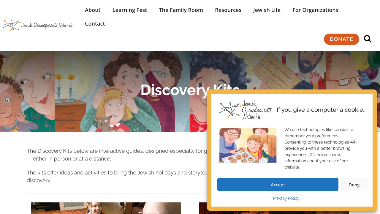 Screenshot of Jewish Grandparents Network's holiday discovery kits page