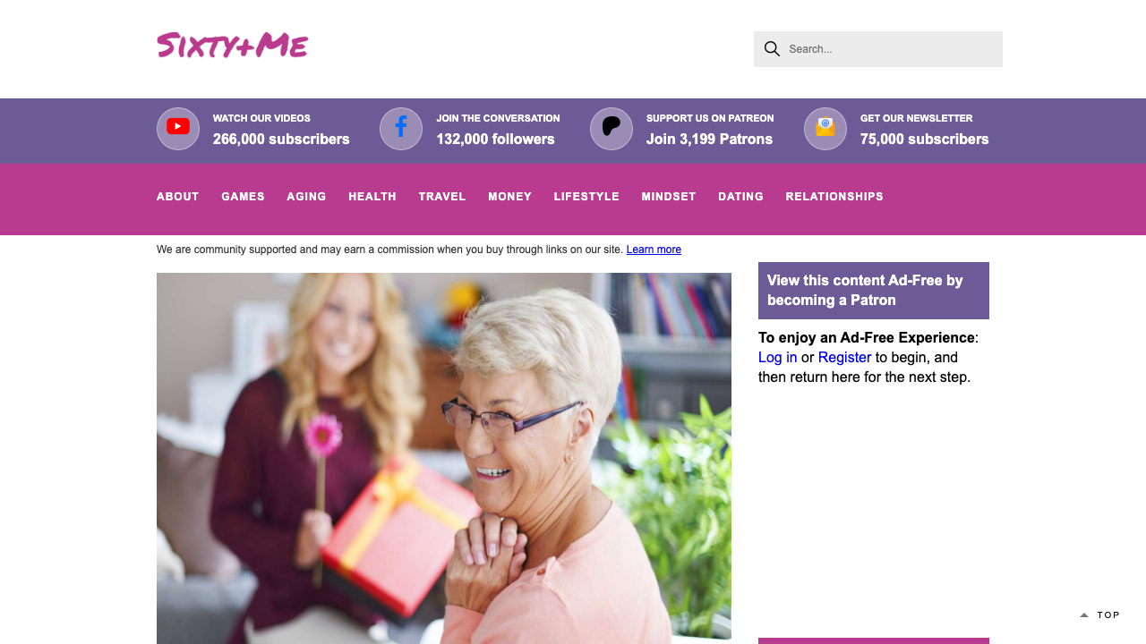 Screenshot of Sixty and Me's gift ideas for women over 60