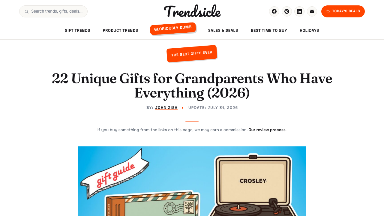 Screenshot of Trendsicle's gifts for grandparents guide