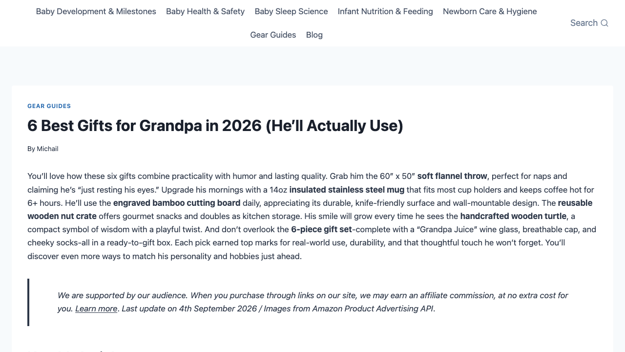 Screenshot of Wise Baby Choices' gifts for grandpa guide