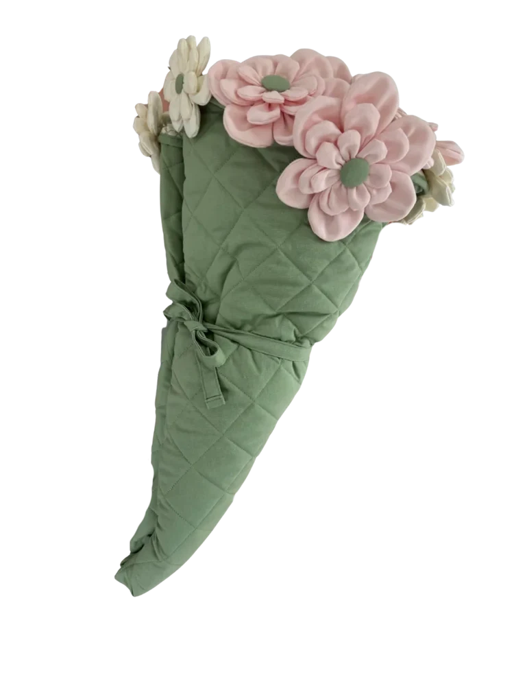 Bouquet Blanket folded into a bouquet of fabric flowers