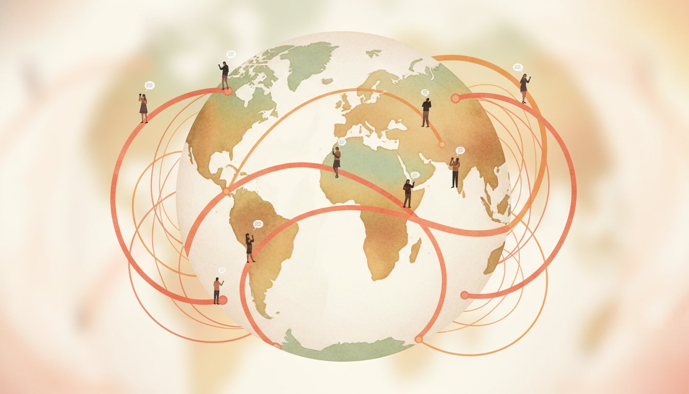 Stylized globe showing family connections across continents